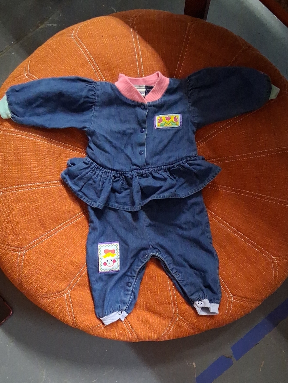 OshKosh B'gosh Navy Blue Denim Look Baby One-Piece with Pink Collar